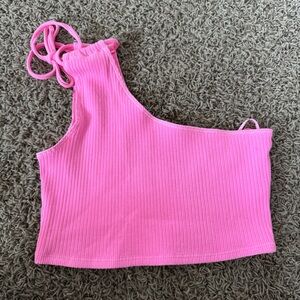 Aerie Pink Ribbed One-Shoulder Top size Medium